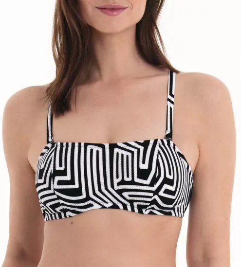 Haut de maillot de bain brassière imprimé géométrique Noir