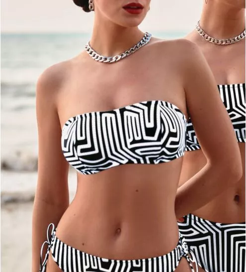 Haut de maillot de bain brassière imprimé géométrique Noir