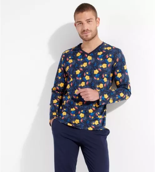 Pyjama long fleuri LUCKY Navy Print