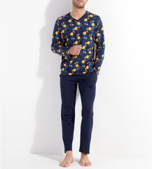 Pyjama long fleuri LUCKY Navy Print