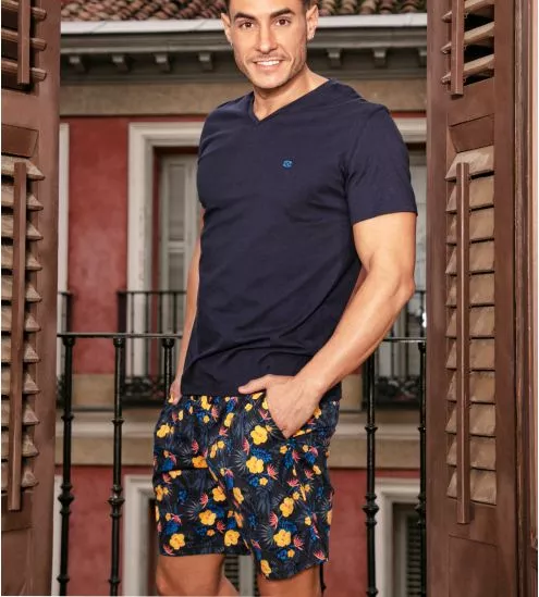 Pyjama avec short fleuri LUCKY Navy Print
