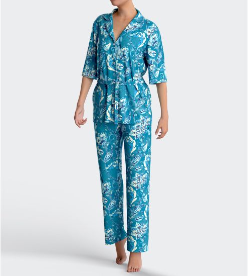 Langarm-Pyjamas-Frau-blauer...