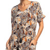 Robe longue à manches courtes imprimé Jungle Noir/Marron