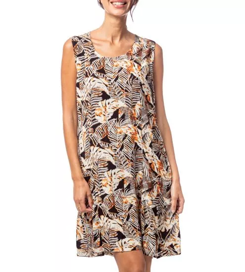 Robe courte sans manches imprimé Jungle Noir/Marron