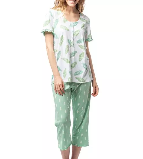 Pyjama à manches courtes boutonné imprimé Fougère Vert