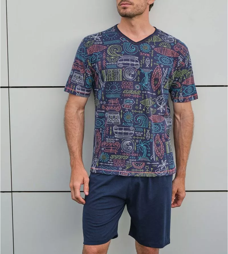 Pyjama court pour homme Bleu