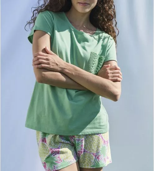 Pyjama court pour femme Vert Tropic