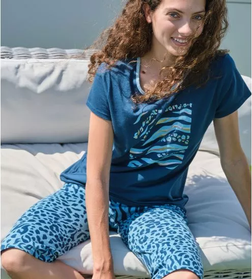 Pyjama corsaire pour femme Couleur D'huile Bleu