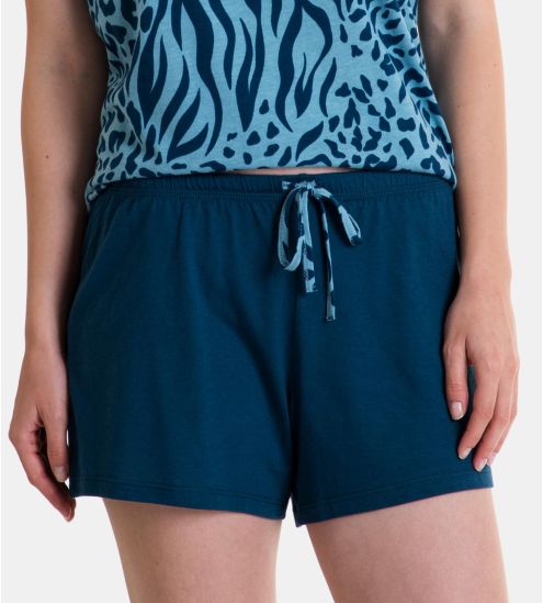 Pyjama court sans manches pour femme Couleur D'huile Bleu