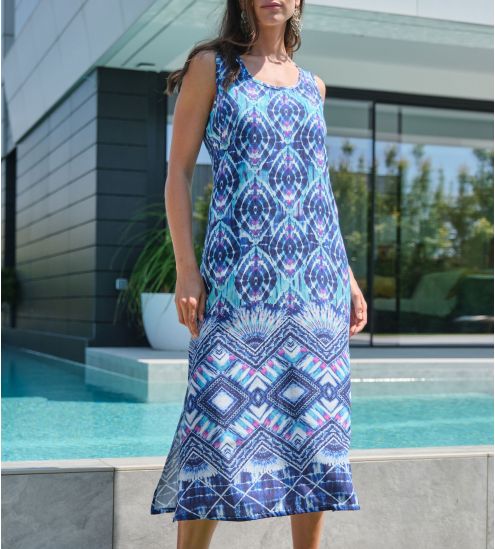 Blauer Strand langes Kleid