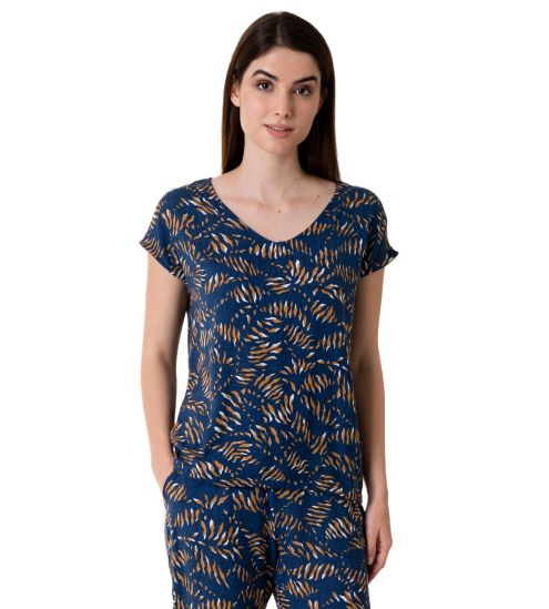 Top à manches courtes pour femme Bleu Marine