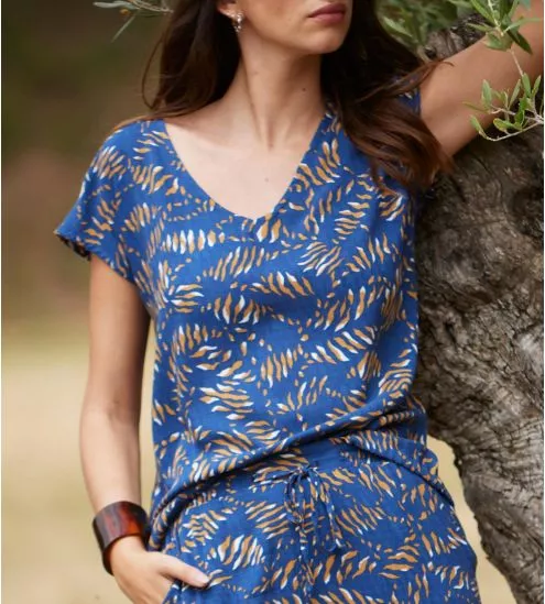 Top à manches courtes pour femme Bleu Marine