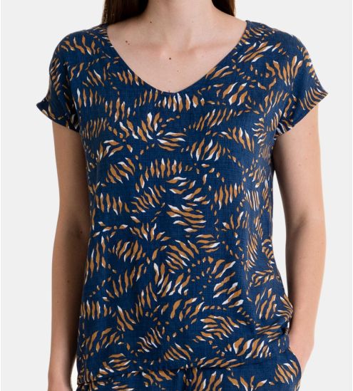 Top à manches courtes pour femme Bleu Marine