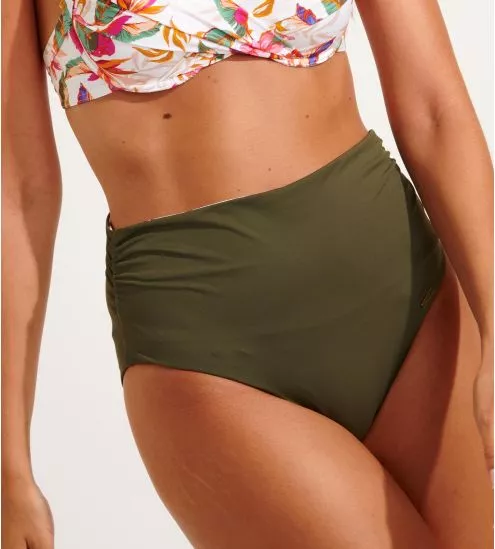 Slip de bain taille haute à revers Barberia Ecru