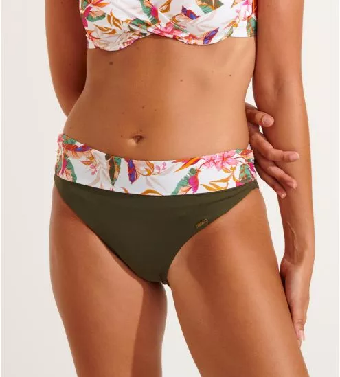 Slip de bain taille haute à revers Barberia Ecru