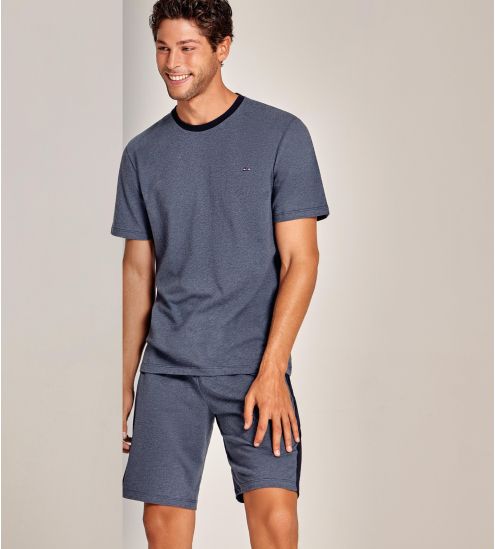 Pyjama court homme Bleu Chiné