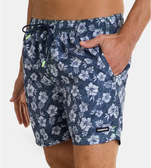 Short de bain fleuri pour homme Bleu Marine