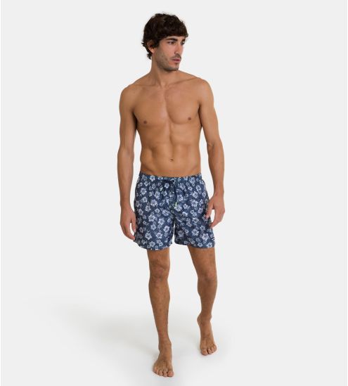 Short de bain fleuri pour homme Bleu Marine