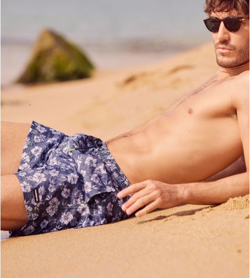 Short de bain fleuri pour homme Bleu Marine