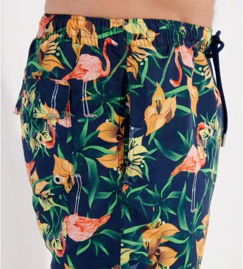 Short de plage Flamingo Navy Print
