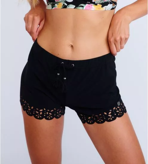 Short de plage femme Meow Huawei Noir