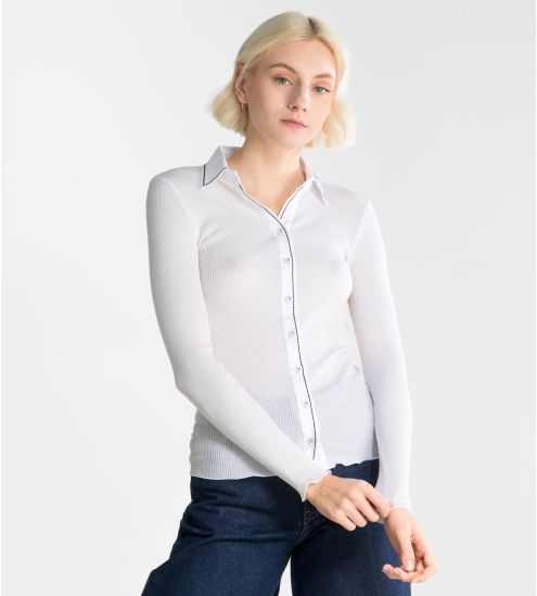 GILET ML COL CHEMISIER 010 Blanc BLANC