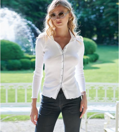 GILET ML COL CHEMISIER 010 Blanc BLANC