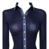 Chemisier en coton fil d'Ecosse plissé bleu marine
