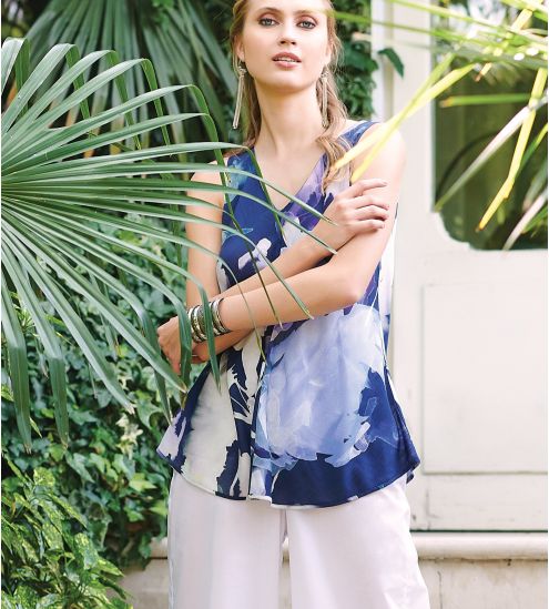 Top en viscose tissée effet lin