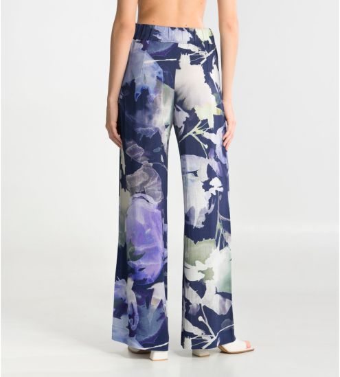 Pantalon en viscose effet lin imprimé