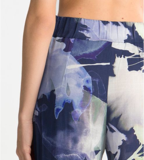Pantalon en viscose effet lin imprimé