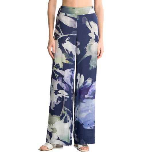Pantalon en viscose effet lin imprimé