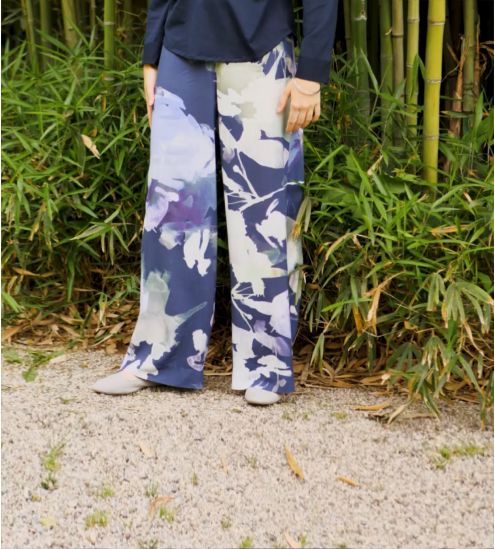 Pantalon en viscose effet lin imprimé