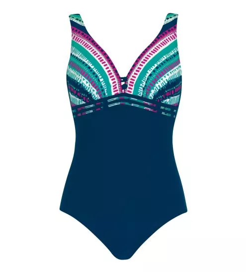 Maillot de bain 1P imprimé rayé bleu marine