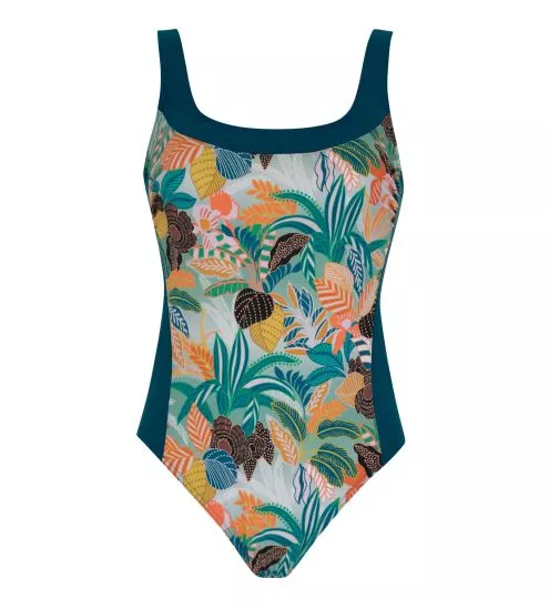 Maillot de bain femme 1P imprimé feuillage Multicolore
