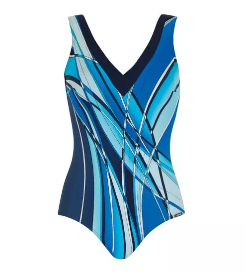 Maillot de bain 1P imprimé géométrique Bleu
