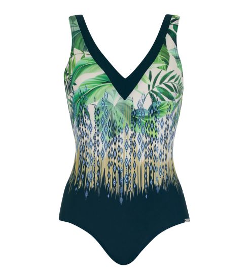 Maillot de bain 1P femme imprimé feuillage Bleu/Vert