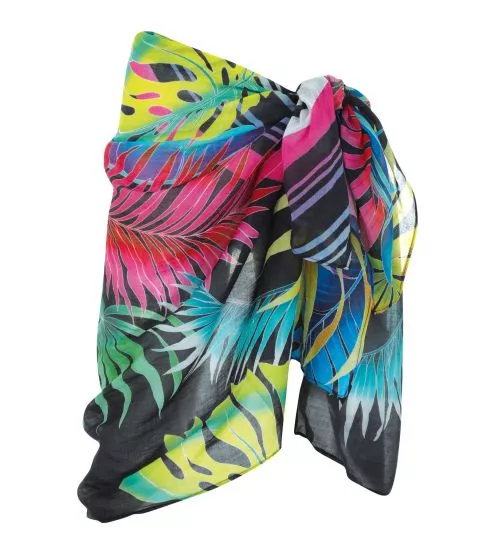 Paréo noir imprimé multicolore