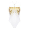 Maillot de bain 1 pièce bandeau FEUILLE D'OR - Or Sur Blanc