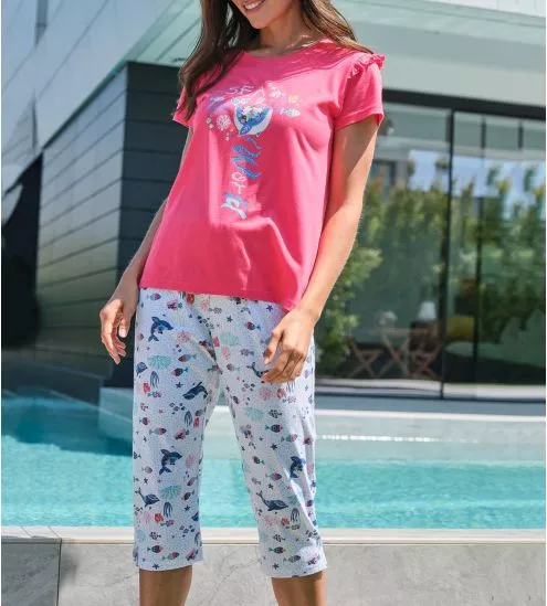 Pyjama corsaire pour femme Magenta Rose