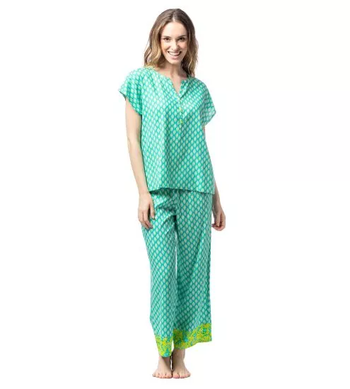 Pyjama femme boutonné Bleu Turquoise