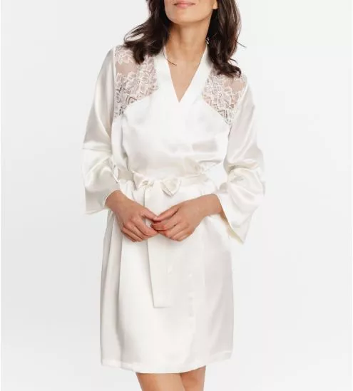 Déshabillé en satin et dentelle Rio Crème