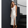 Nuisette longue en satin et dentelle Crème
