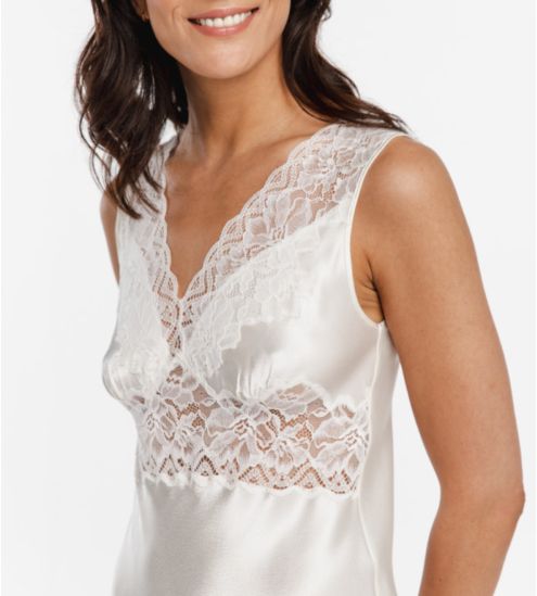 Nuisette longue en satin et dentelle Crème