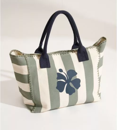 Sac de plage rayé Vert/Blanc