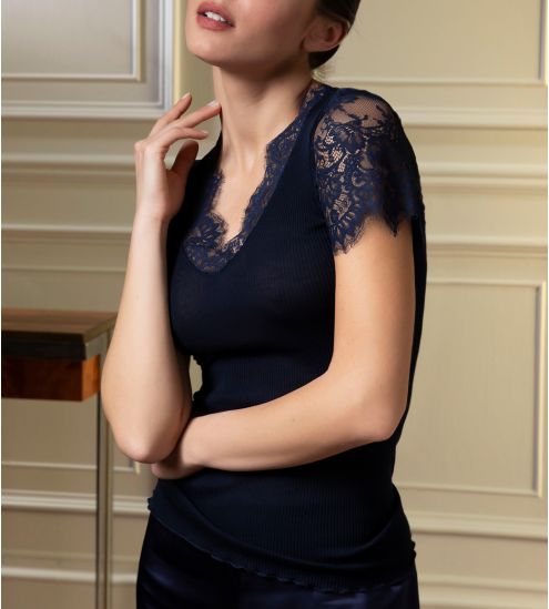 Top manches courtes Laine et Soie Plaisir Caresse Pierre Bleue