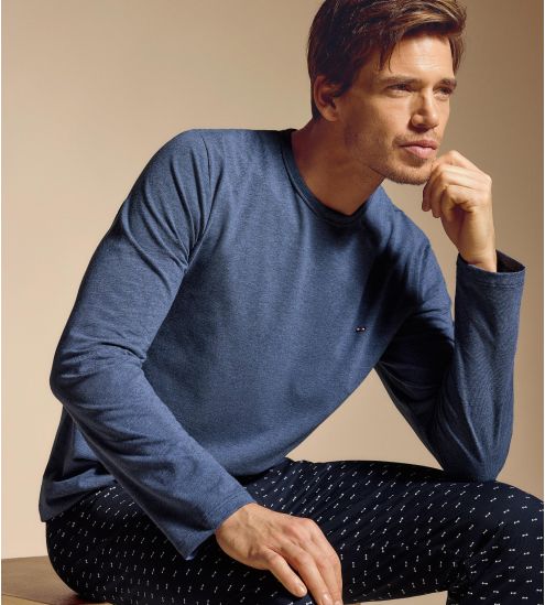 Pyjama homme manches longues Bleu Chiné