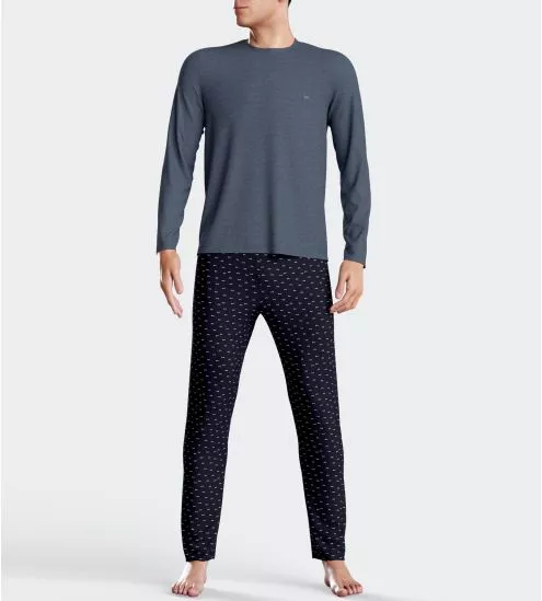 Pyjama homme manches longues Bleu Chiné