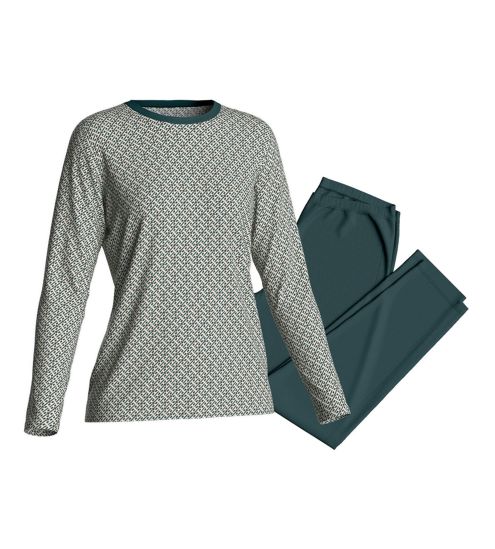 Pyjama femme manches longues Vert / Beige