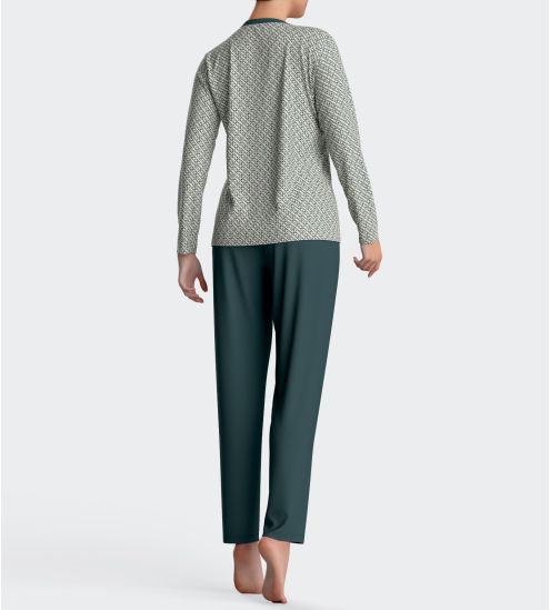 Pyjama femme manches longues Vert / Beige